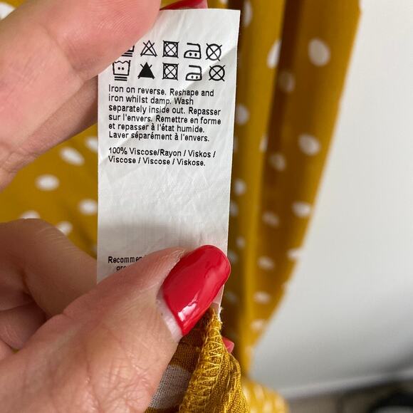 River Island Polka Dot Maxi Dress – Yellow Off Shoulder Slit – Size 12 - Picture 6 of 9